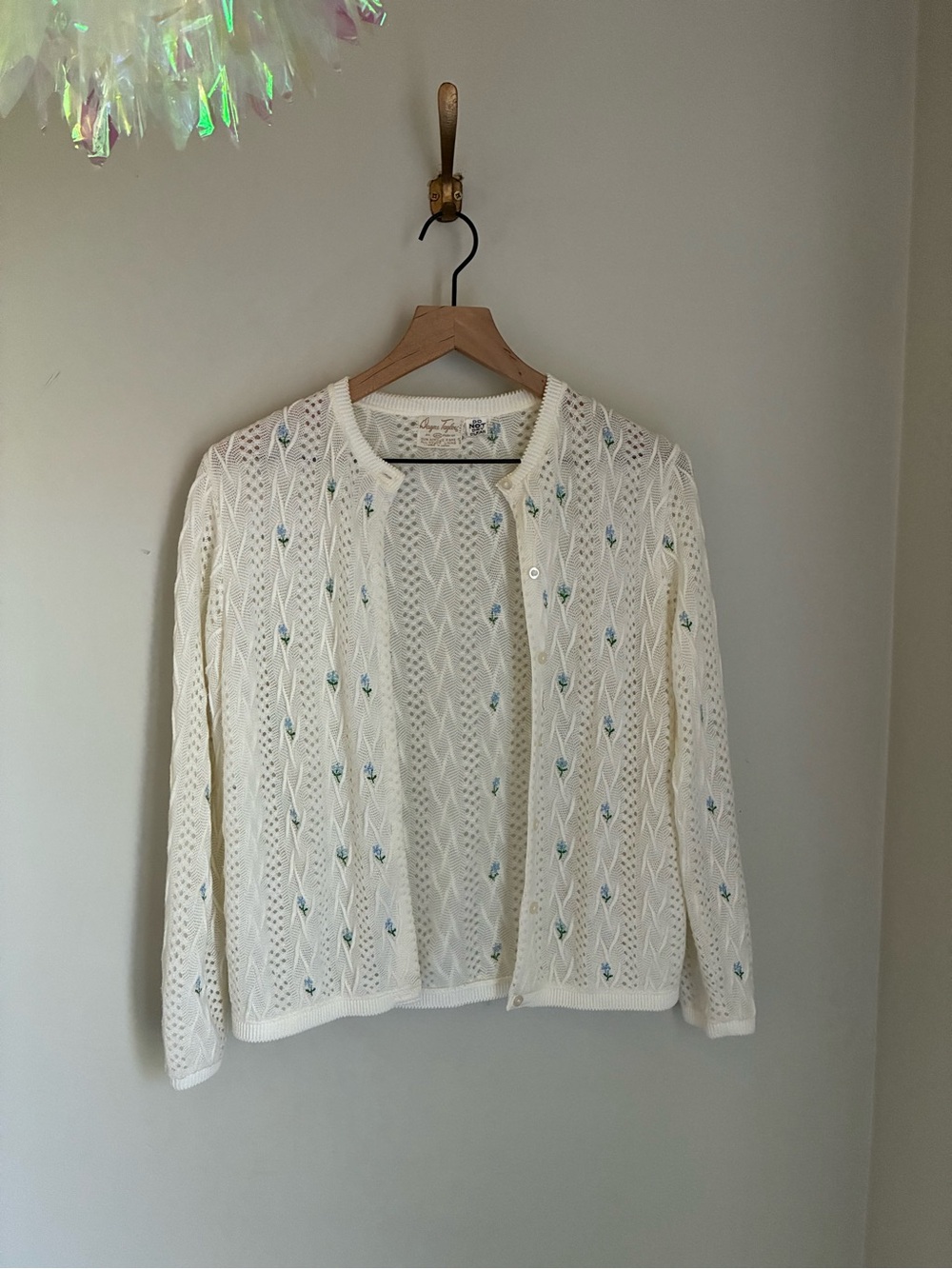 Vintage Grandmacore Open Front Embroidered‎ Floral Cardigan Size Small